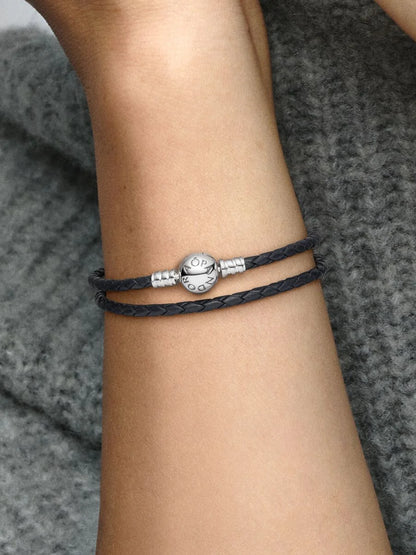 Double Black Leather Bracelet