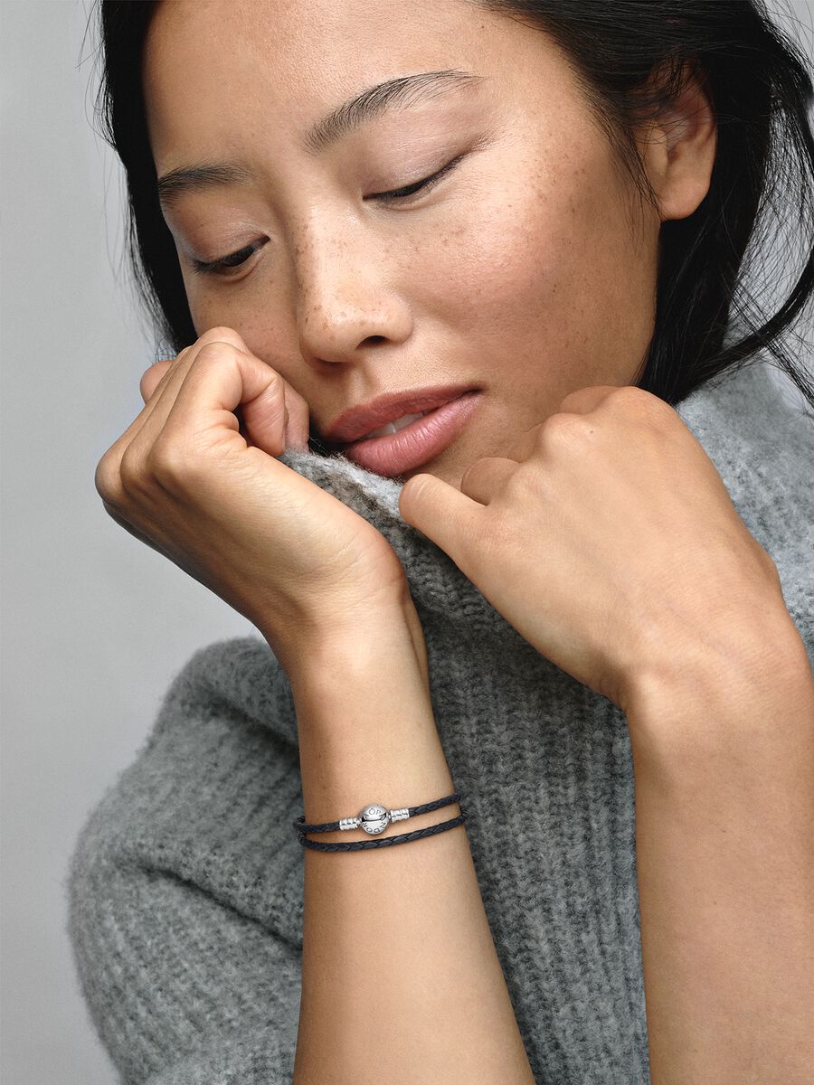 Double Black Leather Bracelet