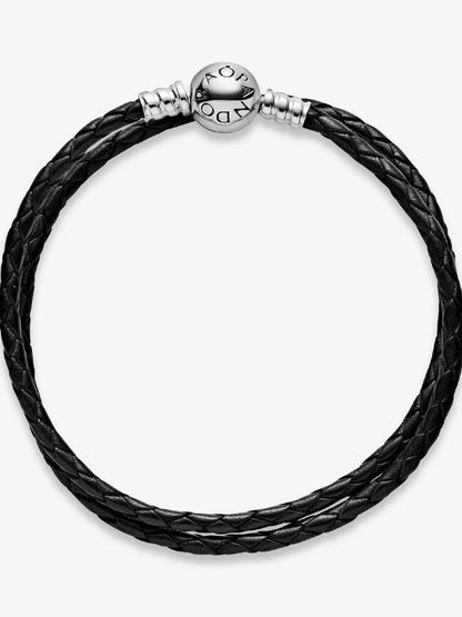 Double Black Leather Bracelet
