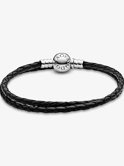 Double Black Leather Bracelet