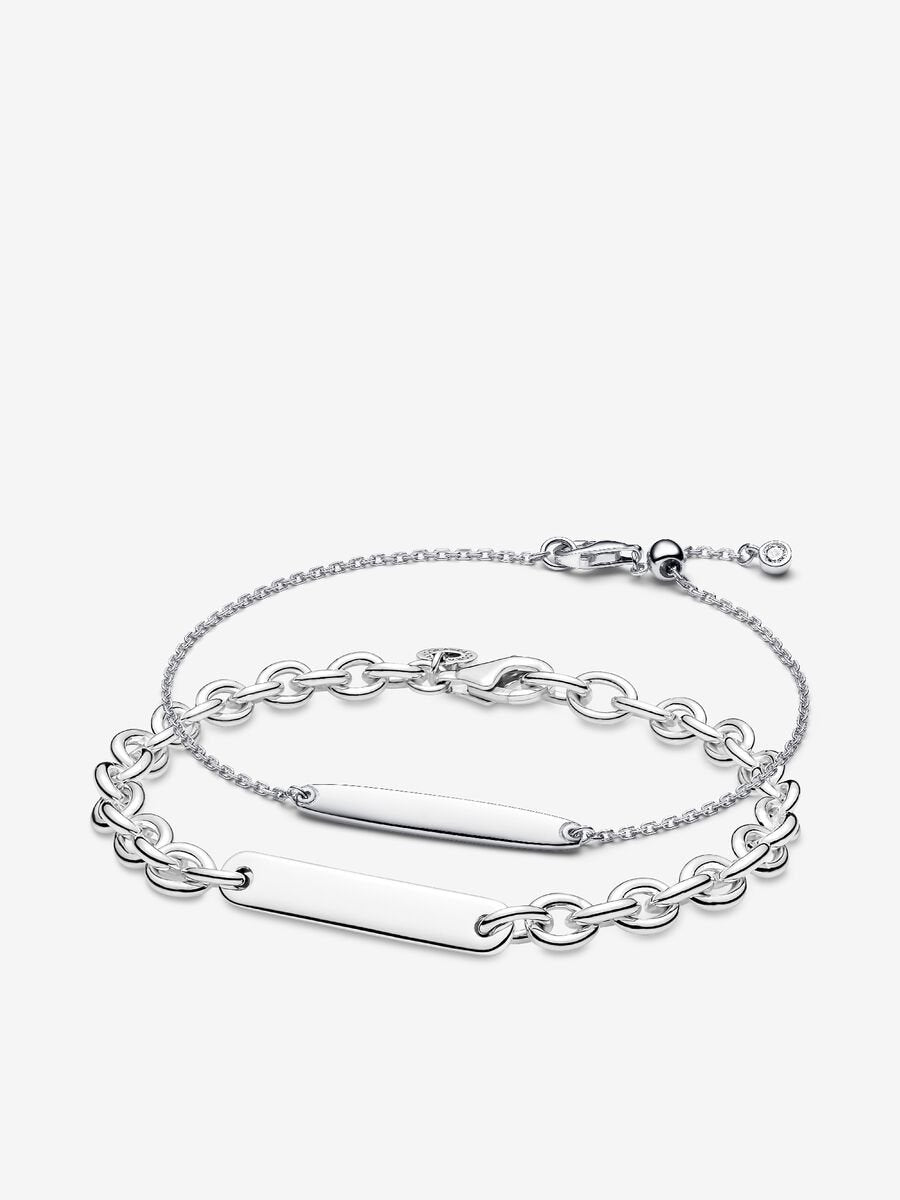 His & Hers Engravable Silver Bracelet Set