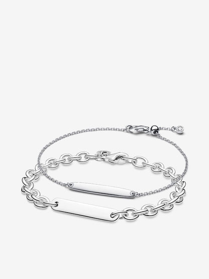 His & Hers Engravable Silver Bracelet Set