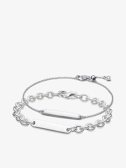 His & Hers Engravable Silver Bracelet Set