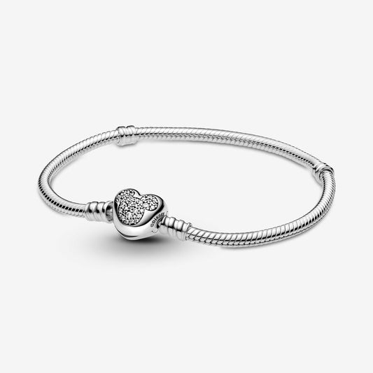 Disney Pandora Moments Mickey Mouse Heart Clasp Snake Chain Bracelet