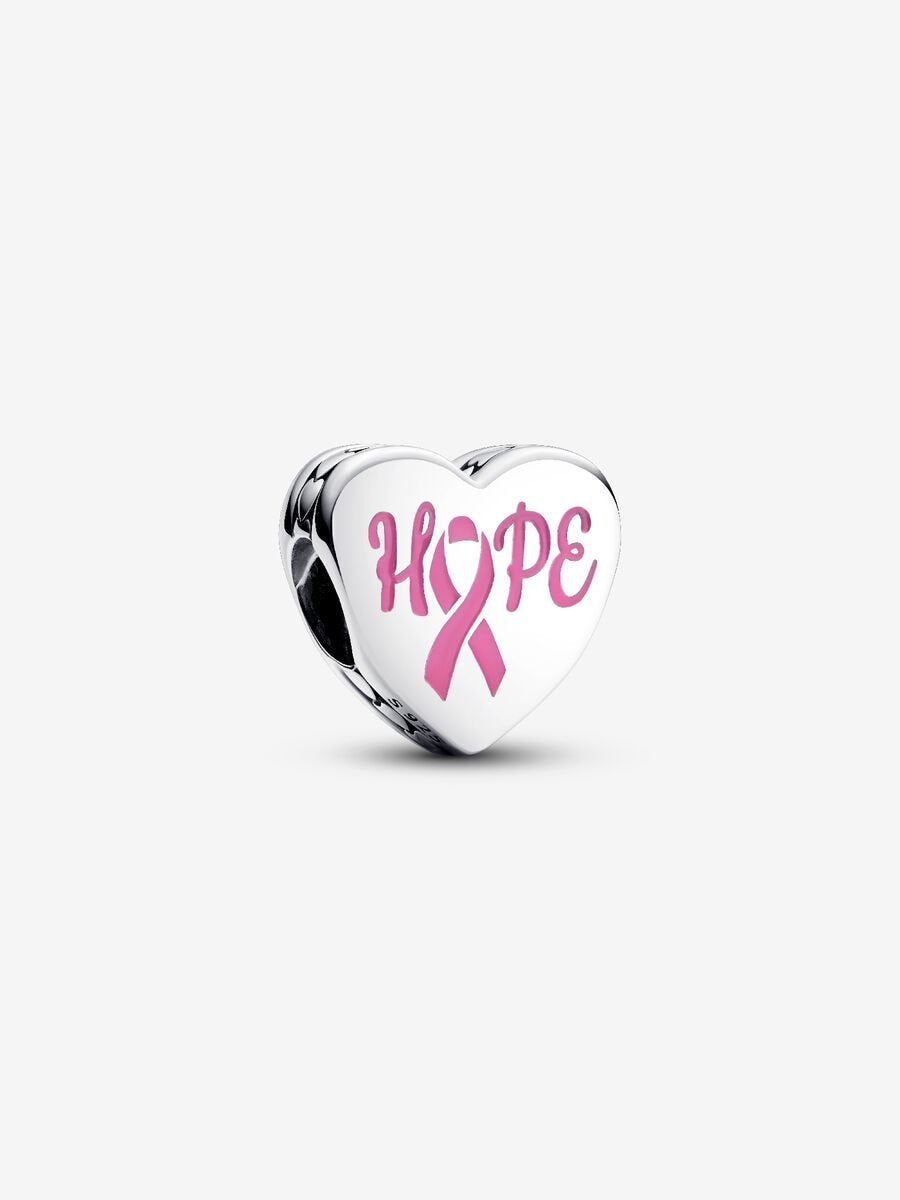 Hope heart sterling silver charm with pink enamel