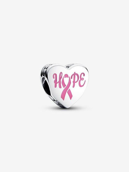 Hope heart sterling silver charm with pink enamel