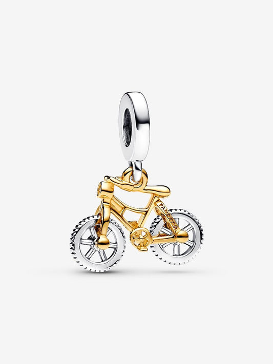 Two-tone Spinning Wheels Bicycle Dangle Charm
Sterling silver, 14k gold plating