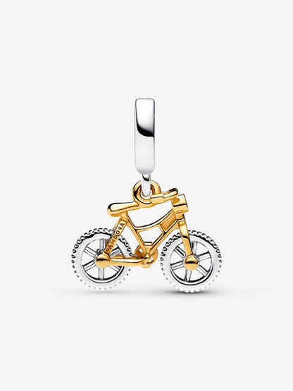 Two-tone Spinning Wheels Bicycle Dangle Charm
Sterling silver, 14k gold plating