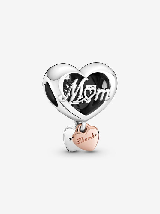 Thank You Mum Heart Charm
Sterling silver, 14k rose gold plating