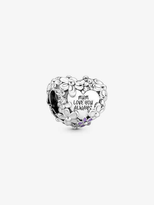 Mum Daisy Heart Charm