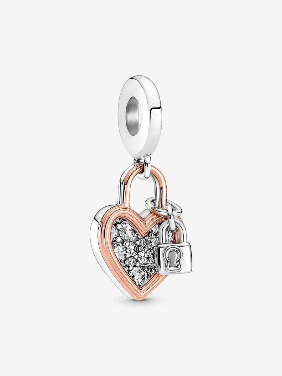 Heart Padlock Double Dangle Charm
Sterling silver, 14k rose gold plating