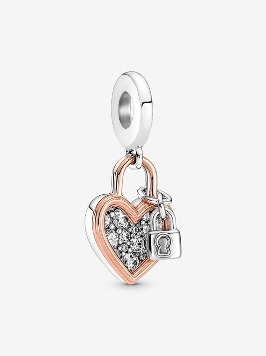 Heart Padlock Double Dangle Charm
Sterling silver, 14k rose gold plating