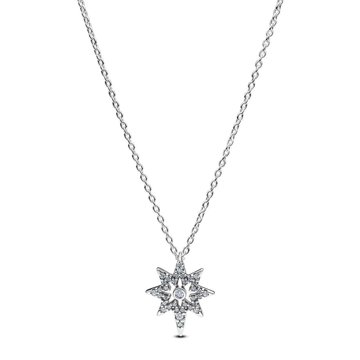 North Star Sterling Silver Pendant Necklace With Clear Cubic Zirconia