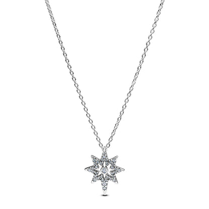 North Star Sterling Silver Pendant Necklace With Clear Cubic Zirconia