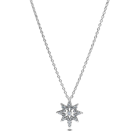 North Star Sterling Silver Pendant Necklace With Clear Cubic Zirconia