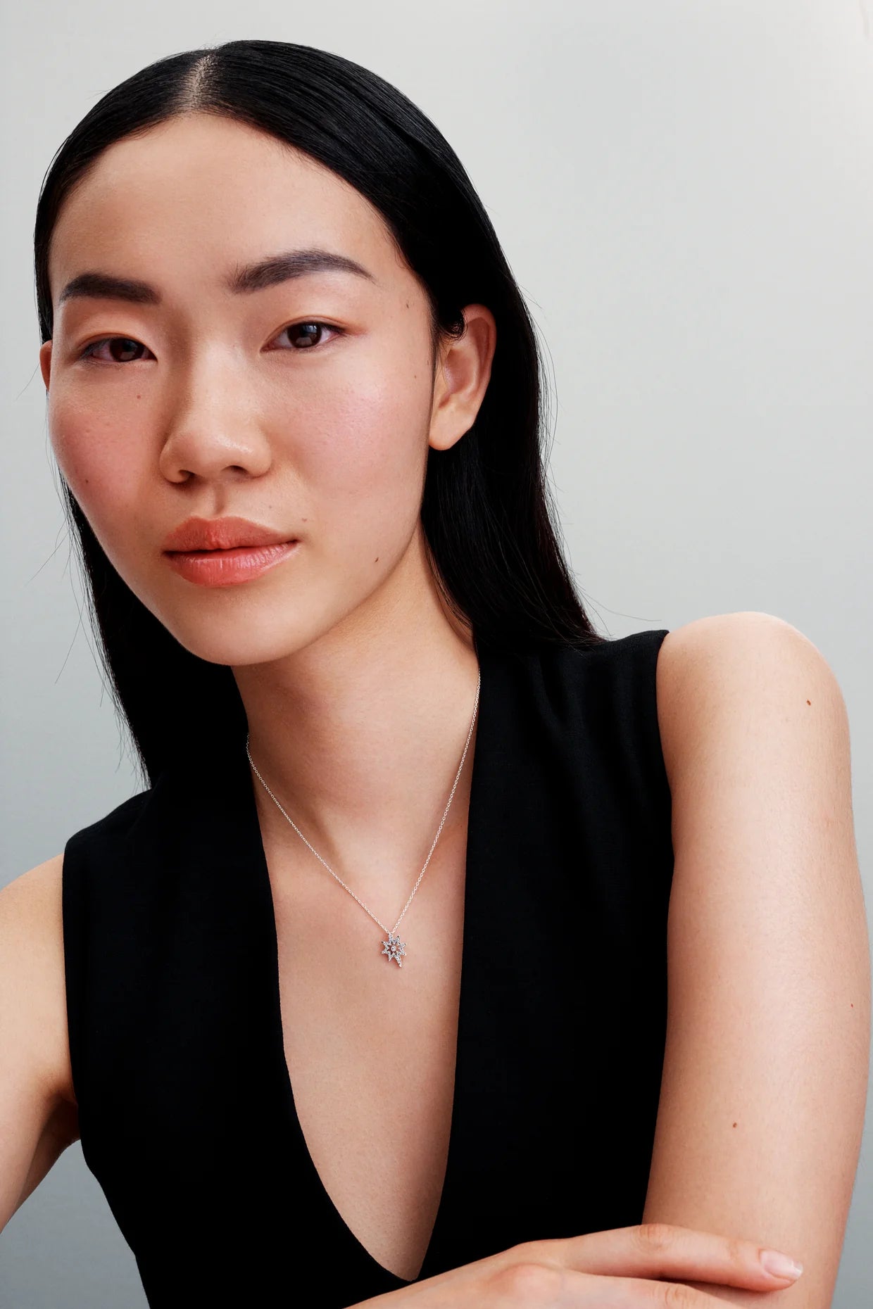 North Star Sterling Silver Pendant Necklace With Clear Cubic Zirconia