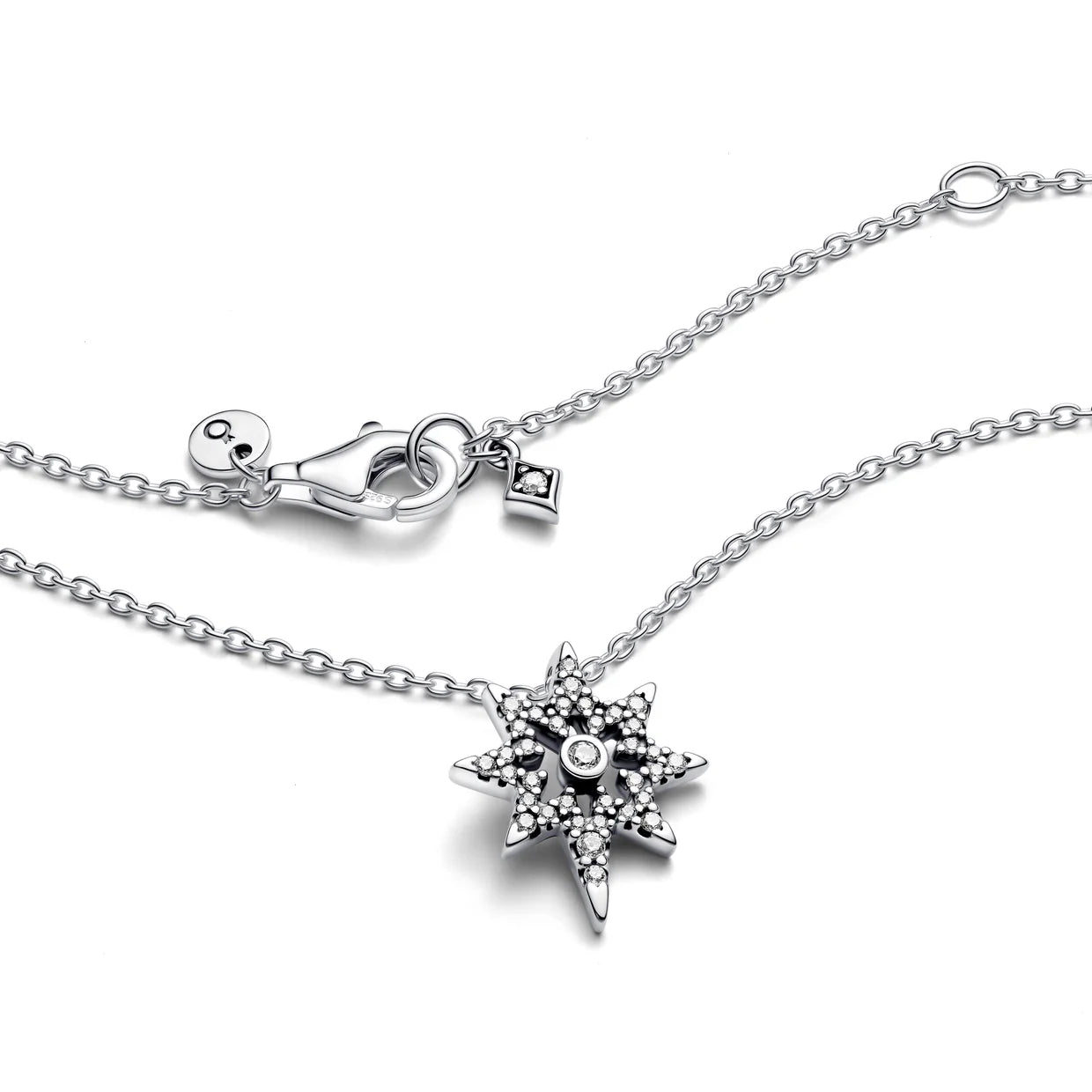 North Star Sterling Silver Pendant Necklace With Clear Cubic Zirconia
