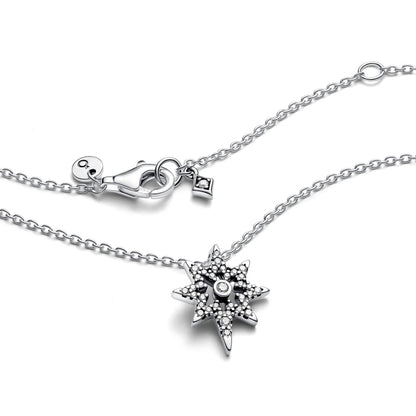 North Star Sterling Silver Pendant Necklace With Clear Cubic Zirconia