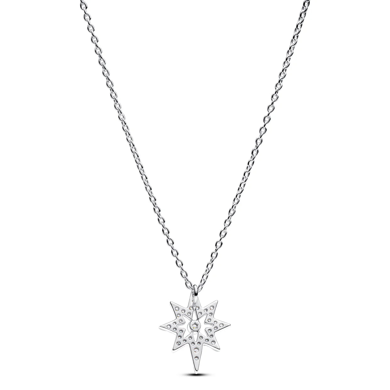 North Star Sterling Silver Pendant Necklace With Clear Cubic Zirconia