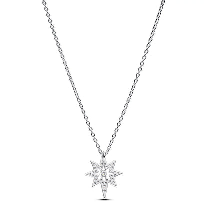 North Star Sterling Silver Pendant Necklace With Clear Cubic Zirconia