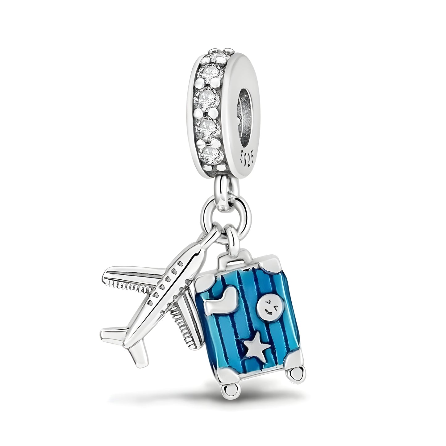 Blue Suitcase Plane Holiday Travel Dangle Charm