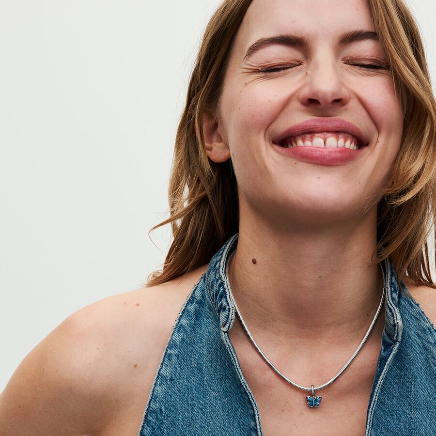 Blue Murano Glass Butterfly Dangle necklace