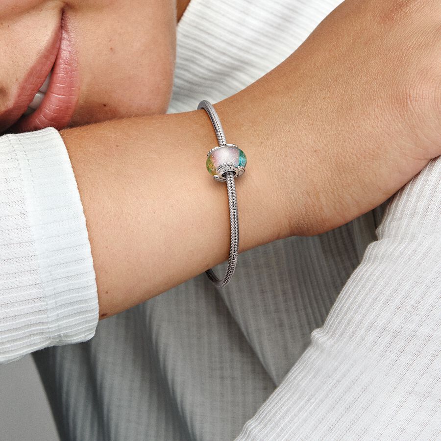 Multicolour Murano Glass & Curved Feather Charm