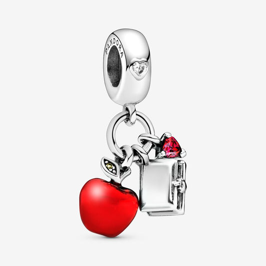 Disney Snow White silver dangle with red and clear cubic zirconia, light green crystal and red enamel