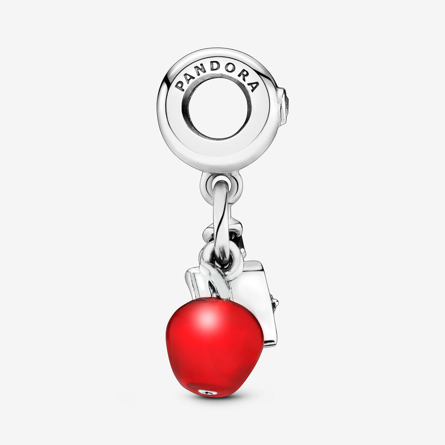 Disney Snow White silver dangle with red and clear cubic zirconia, light green crystal and red enamel