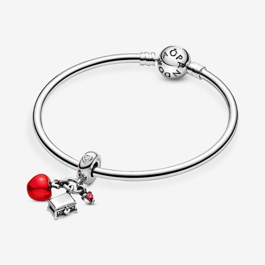Disney Snow White silver dangle with red and clear cubic zirconia, light green crystal and red enamel