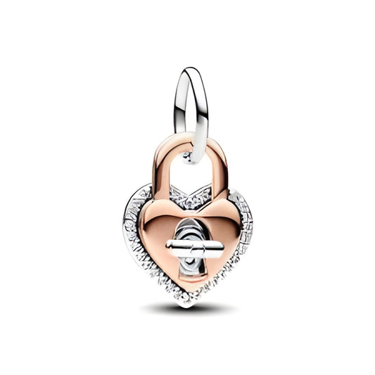 Two-tone Twistable Heart Padlock Double Dangle Charm