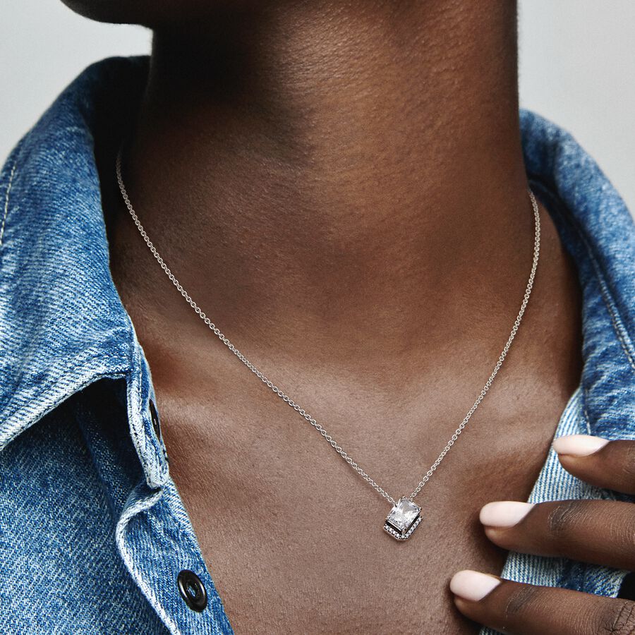 Rectangular Sparkling Halo Collier Necklace