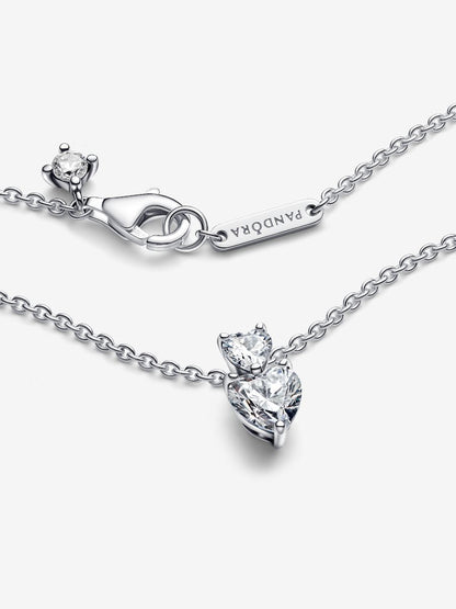 Double Heart Pendant Sparkling Collier Necklace Sterling silver