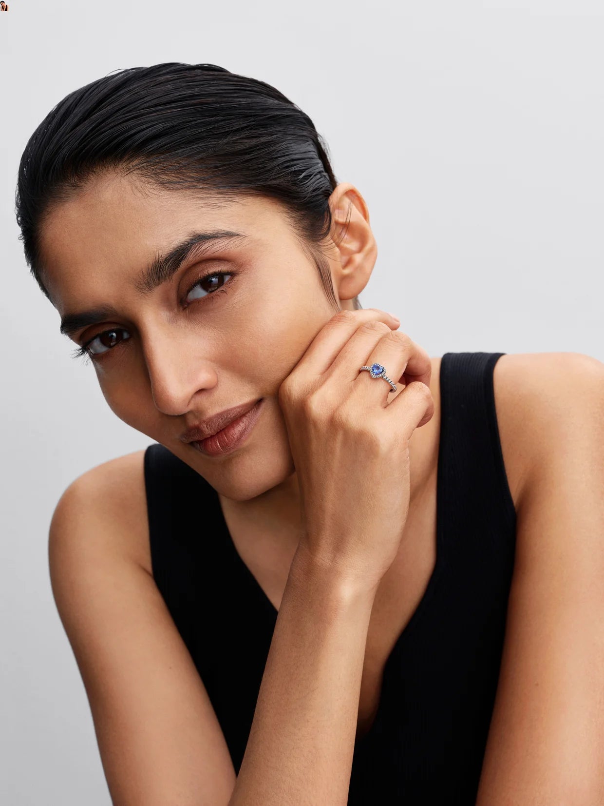 Sparkling Blue Elevated Heart Ring