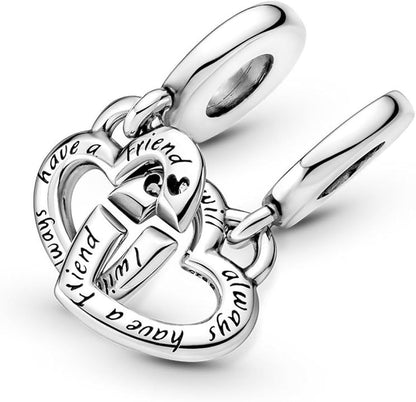 Linked Sister Hearts Split Dangle Charm