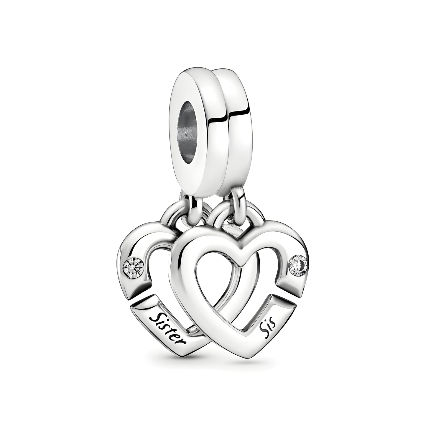Linked Sister Hearts Split Dangle Charm