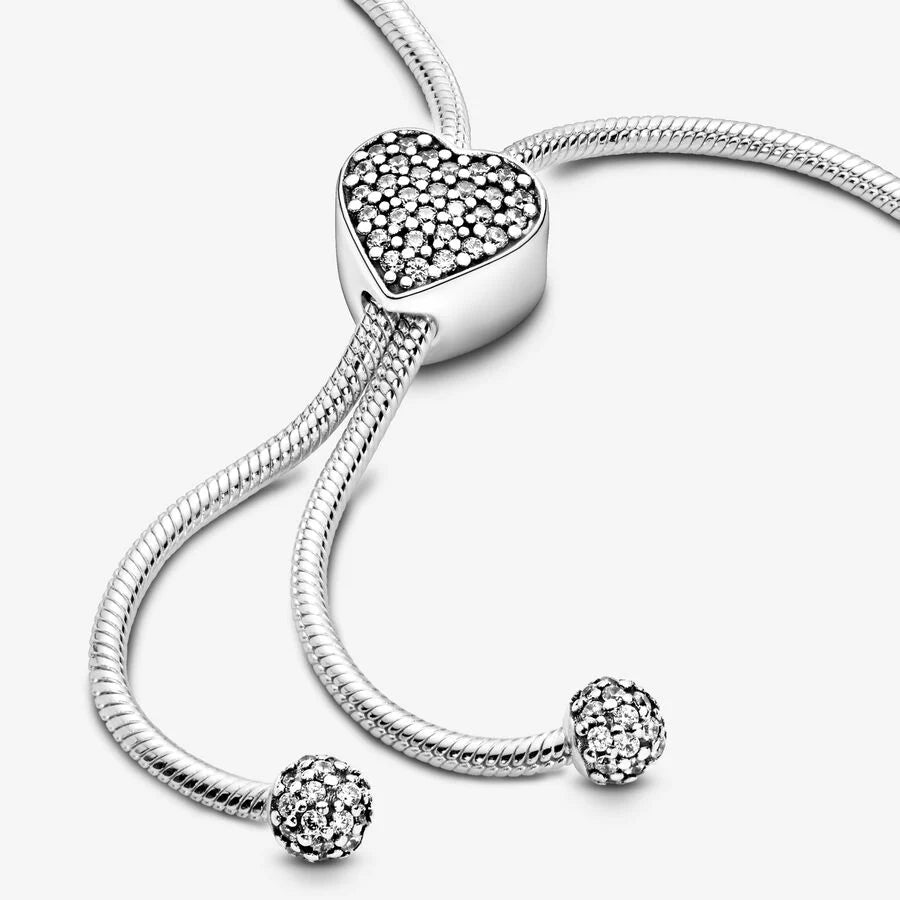 Pandora Moments Pavé Heart Clasp Snake Chain Slider Bracelet