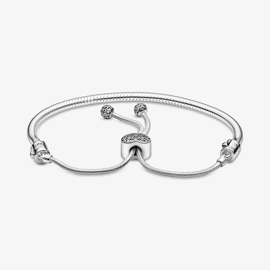 Pandora Moments Pavé Heart Clasp Snake Chain Slider Bracelet
