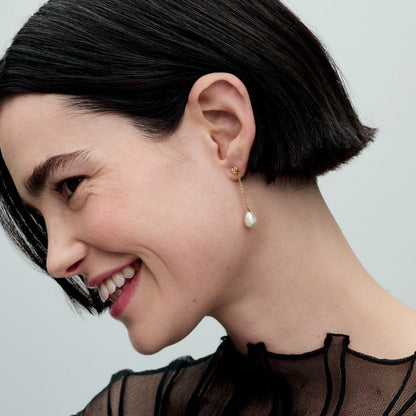 Treated Freshwater Cultured Pearl & Stone Drop Earrings