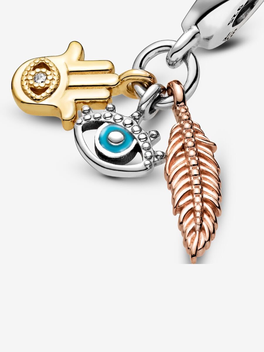 Hamsa, All-seeing Eye & Feather Spirituality Dangle Charm