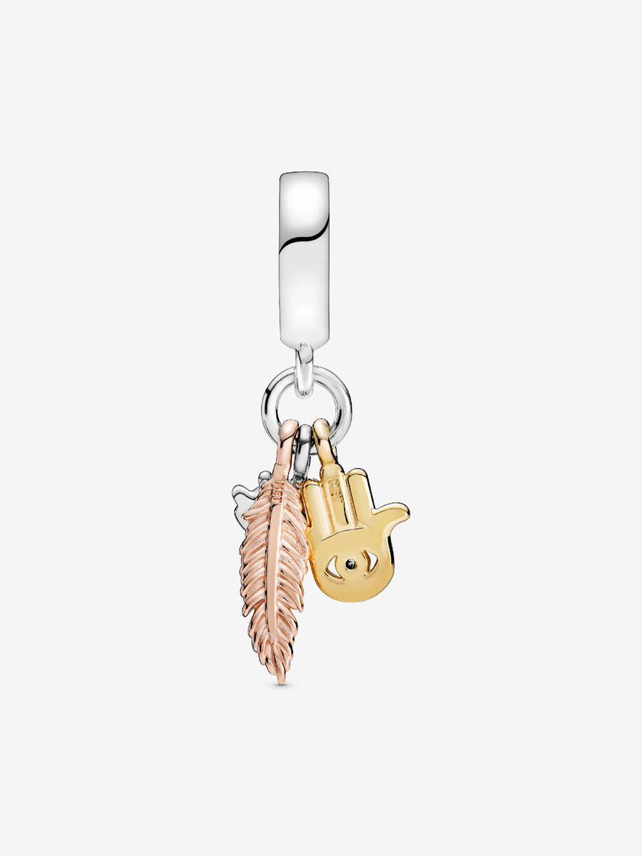 Hamsa, All-seeing Eye & Feather Spirituality Dangle Charm