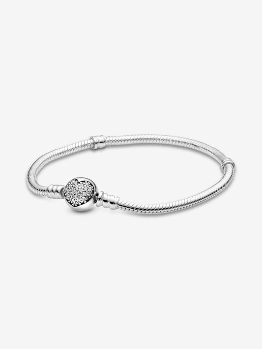 Pandora Moments Sparkling Heart Clasp Snake Chain Bracelet