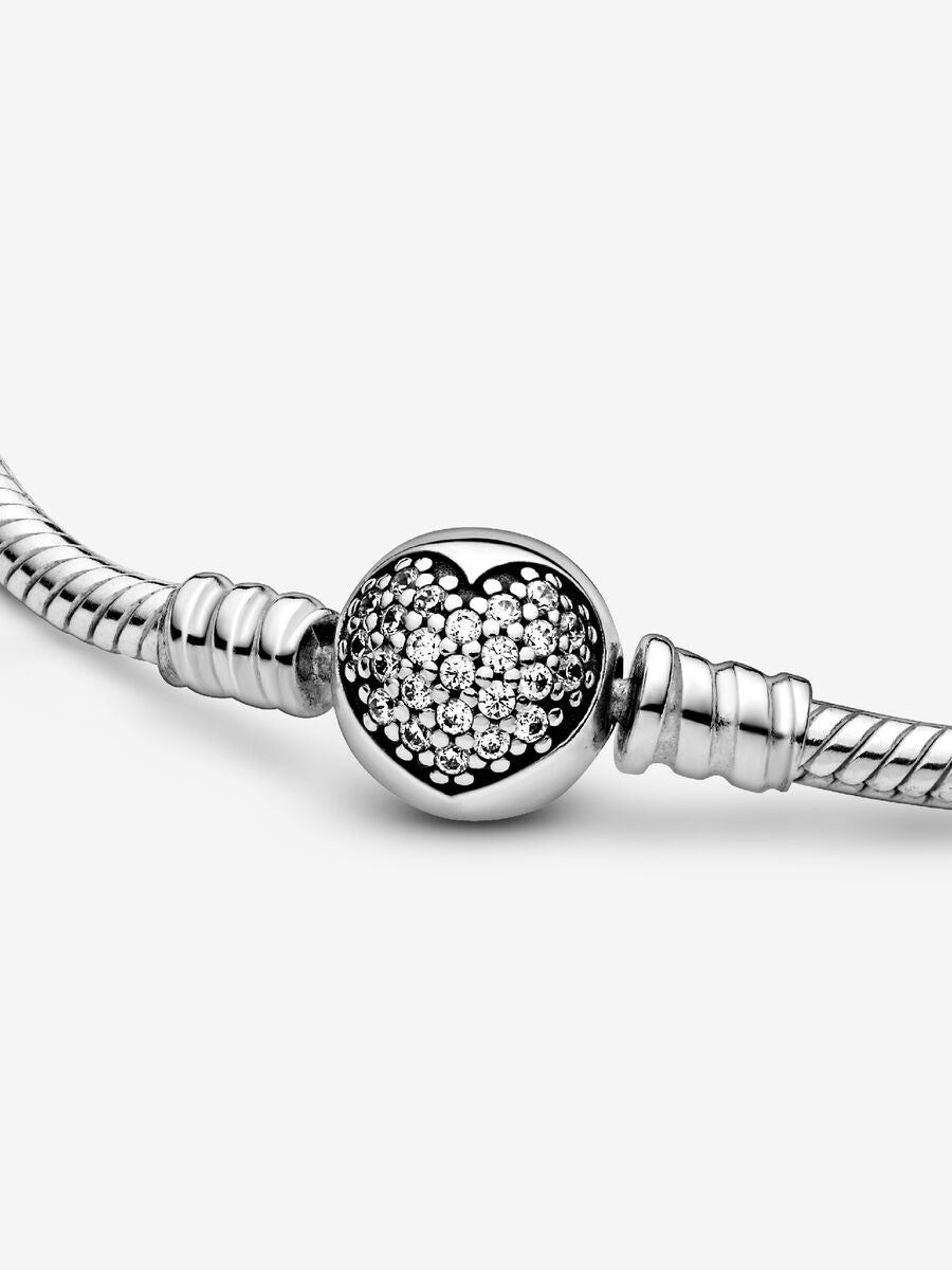 Pandora Moments Sparkling Heart Clasp Snake Chain Bracelet