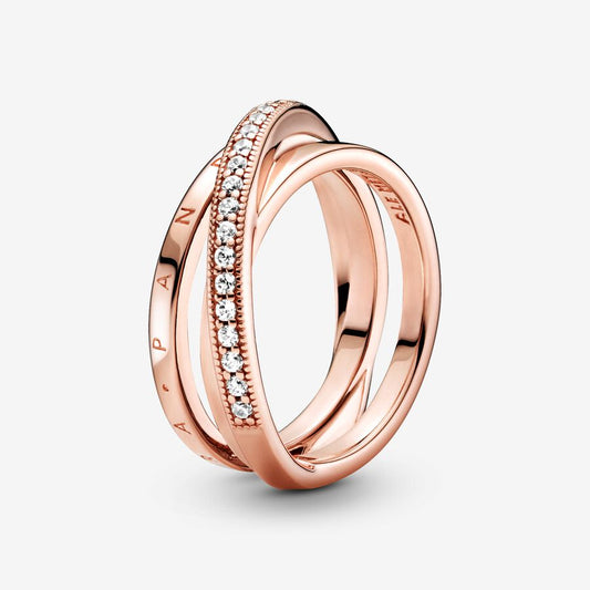 Crossover Pavé Triple Band Ring
14k rose gold plating
