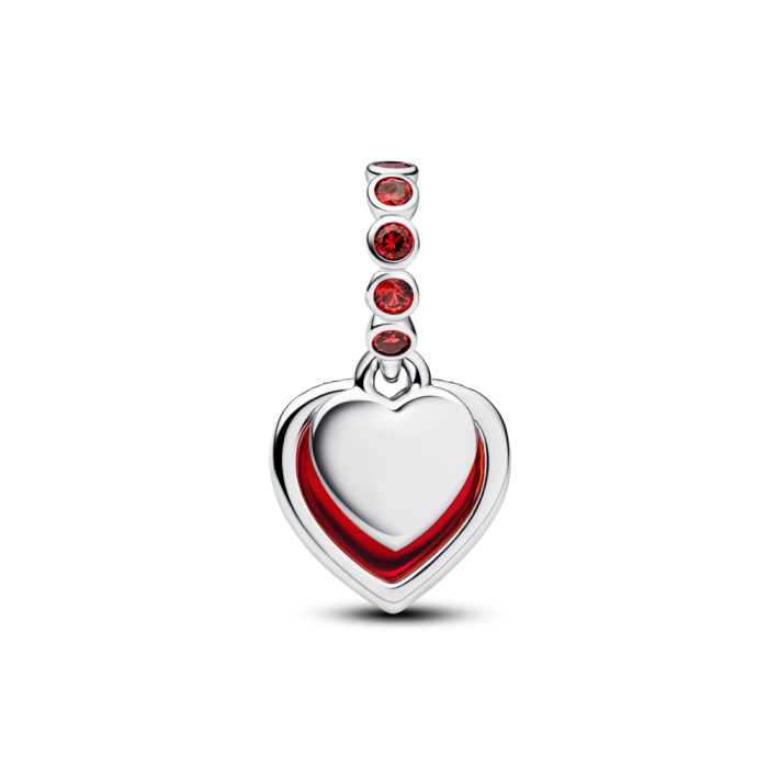 Red Murano Glass Heart Double Dangle Charm