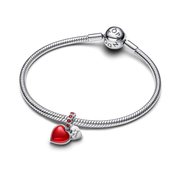 Red Murano Glass Heart Double Dangle Charm
