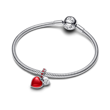 Red Murano Glass Heart Double Dangle Charm