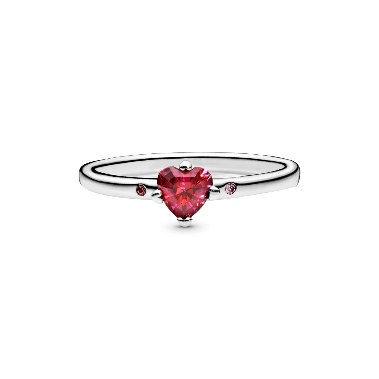 Heart silver ring with red, fancy pink and fancy fuchsia pink cubic zirconia