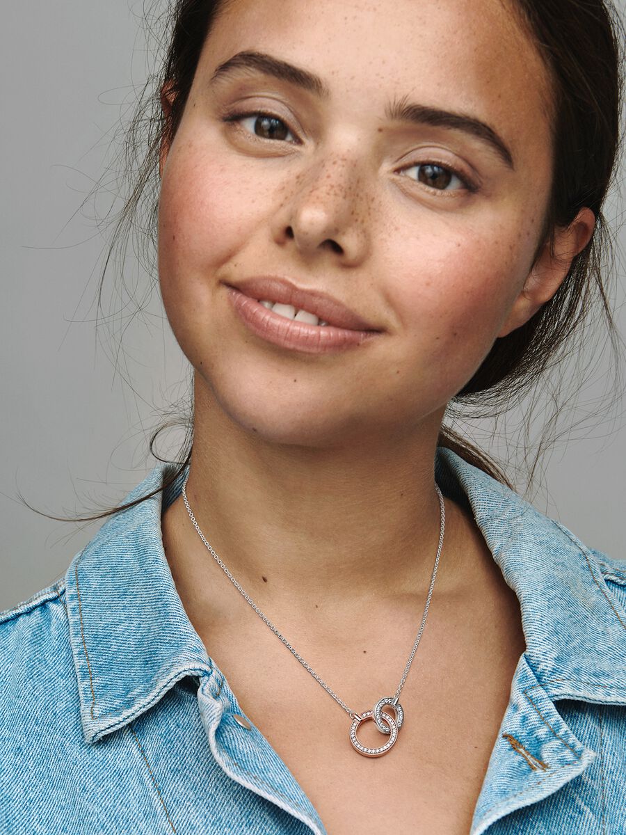 Pandora Signature Two tone Intertwined Circles Necklace
Sterling silver, 14k rose gold plating