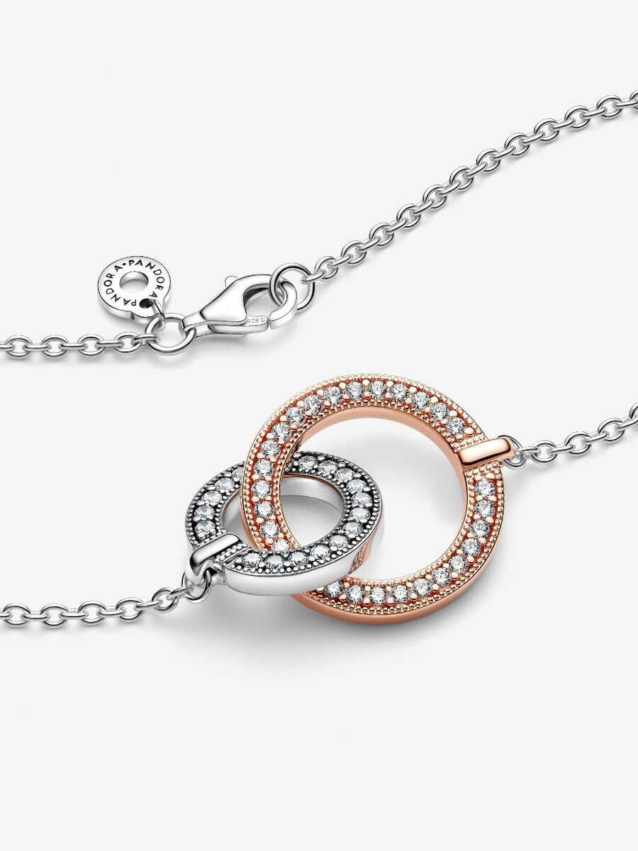 Pandora Signature Two tone Intertwined Circles Necklace
Sterling silver, 14k rose gold plating